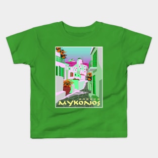 Mykonos Greece Colorful Abstract Surreal Travel and Tourism Print Kids T-Shirt